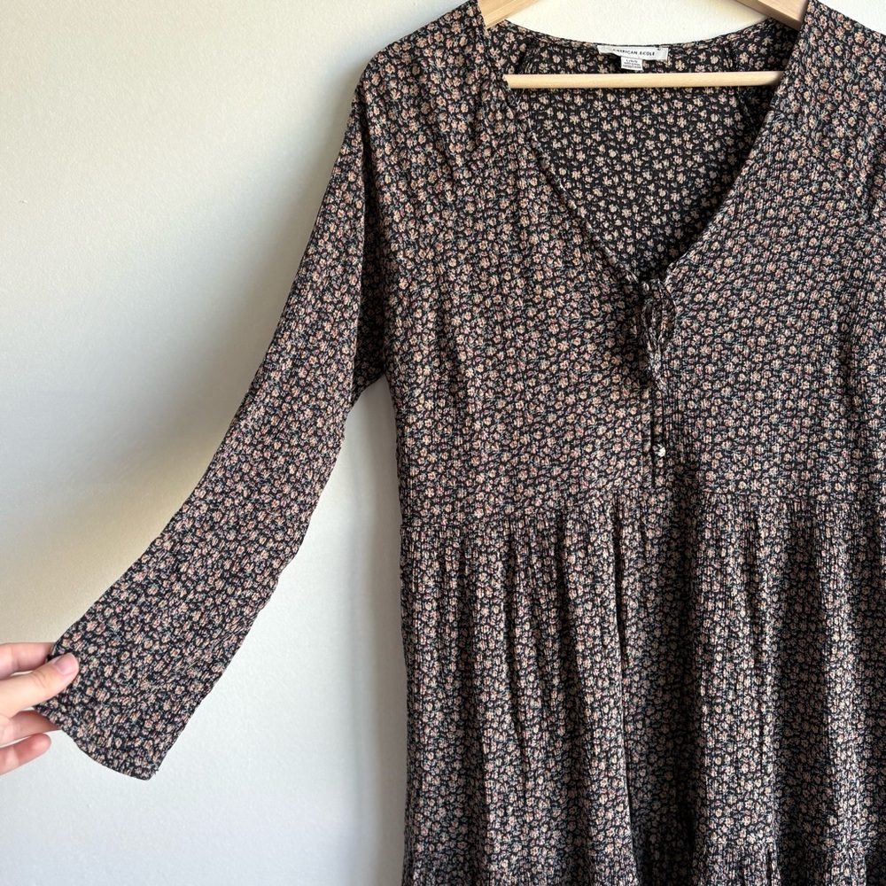 American Eagle Long Sleeve Black Mini Babydoll Dress Size Large - Picture 5 of 6